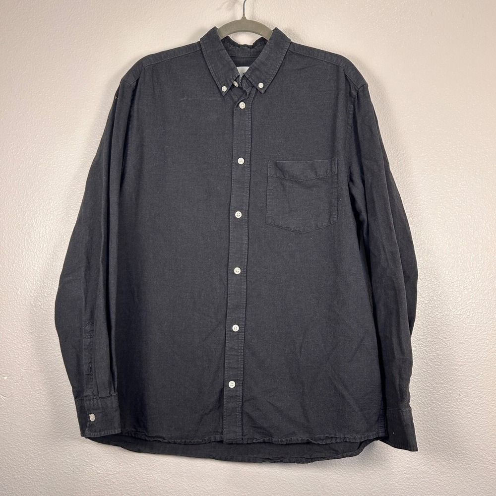 H&M Men's Regular Fit Cotton Button Down Shirt Charcoal Black Size L